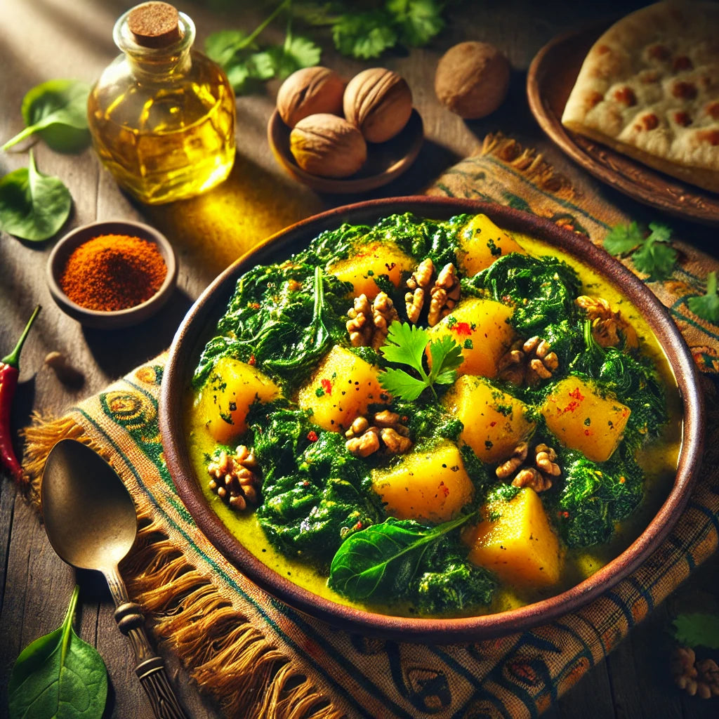 Walnut Oil Saag Aloo (Spinach and Potato Curry)